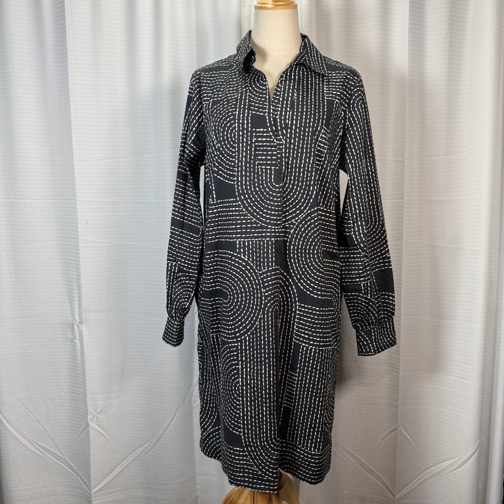 Hinson Wu Vicky Dress Black White Geometric Dash Print Shirt Dress L/S Size S